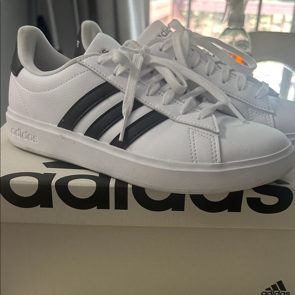 Adidas Classic White Sneakers with Black Stripes